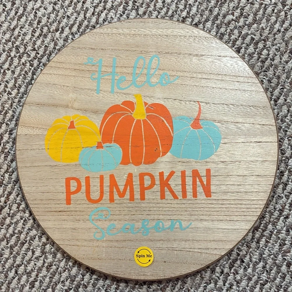 NWT- Hello Pumpkin Season- Wooden Lazy Susan w/ Colorful Pumpkins